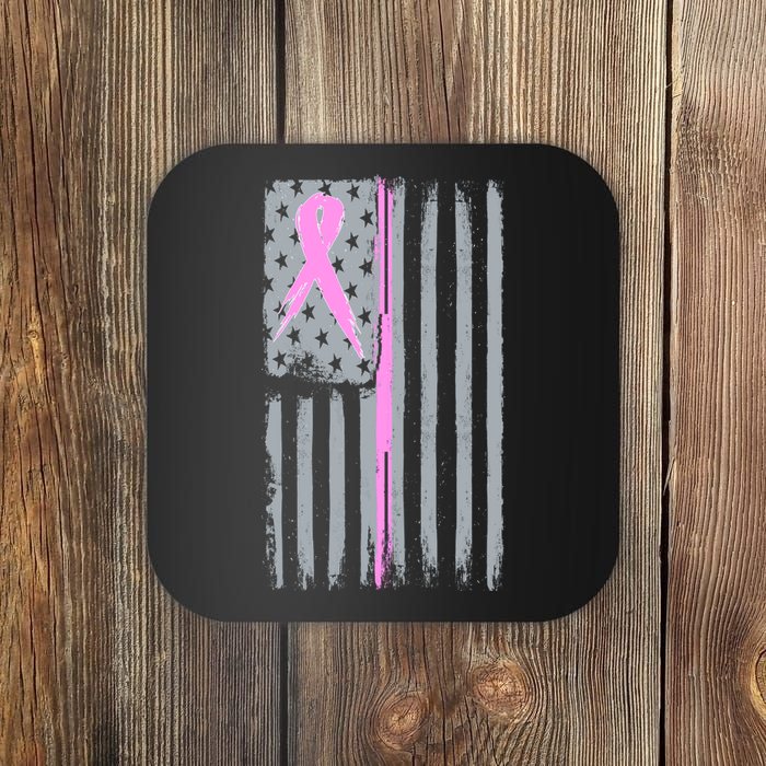 Pink Thin Line Breast Cancer Flag Coaster