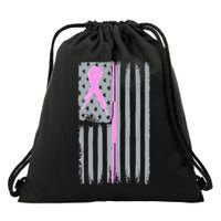 Pink Thin Line Breast Cancer Flag Drawstring Bag