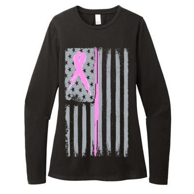 Pink Thin Line Breast Cancer Flag Womens CVC Long Sleeve Shirt