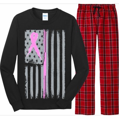 Pink Thin Line Breast Cancer Flag Long Sleeve Pajama Set