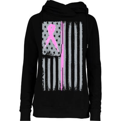 Pink Thin Line Breast Cancer Flag Womens Funnel Neck Pullover Hood