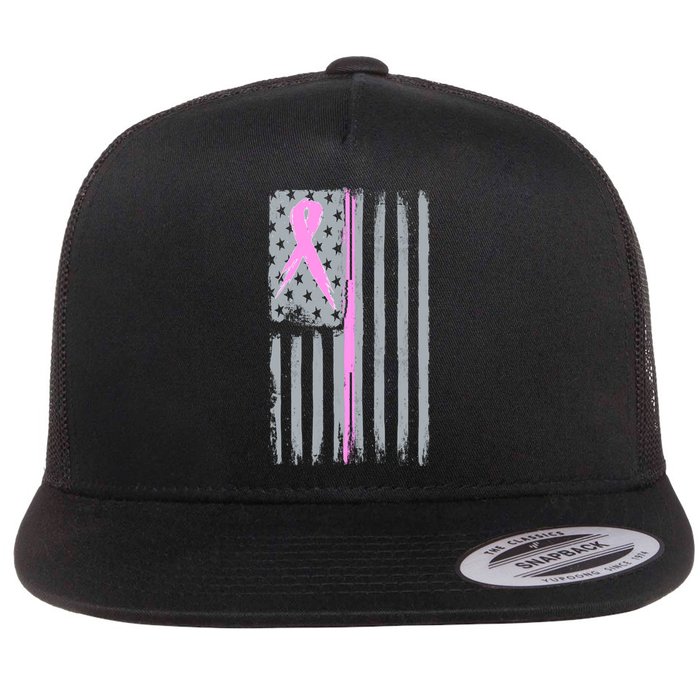 Pink Thin Line Breast Cancer Flag Flat Bill Trucker Hat