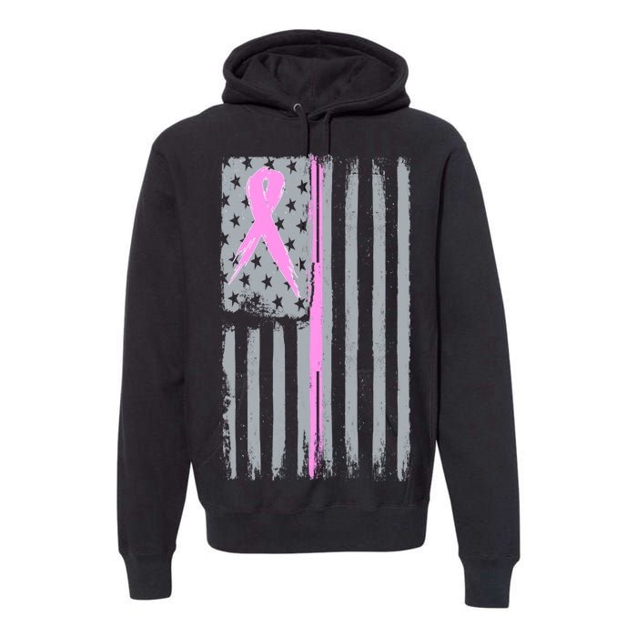 Pink Thin Line Breast Cancer Flag Premium Hoodie