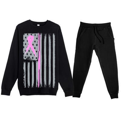 Pink Thin Line Breast Cancer Flag Premium Crewneck Sweatsuit Set