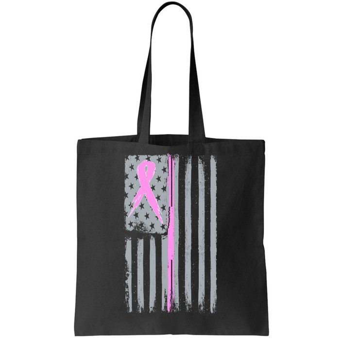 Pink Thin Line Breast Cancer Flag Tote Bag