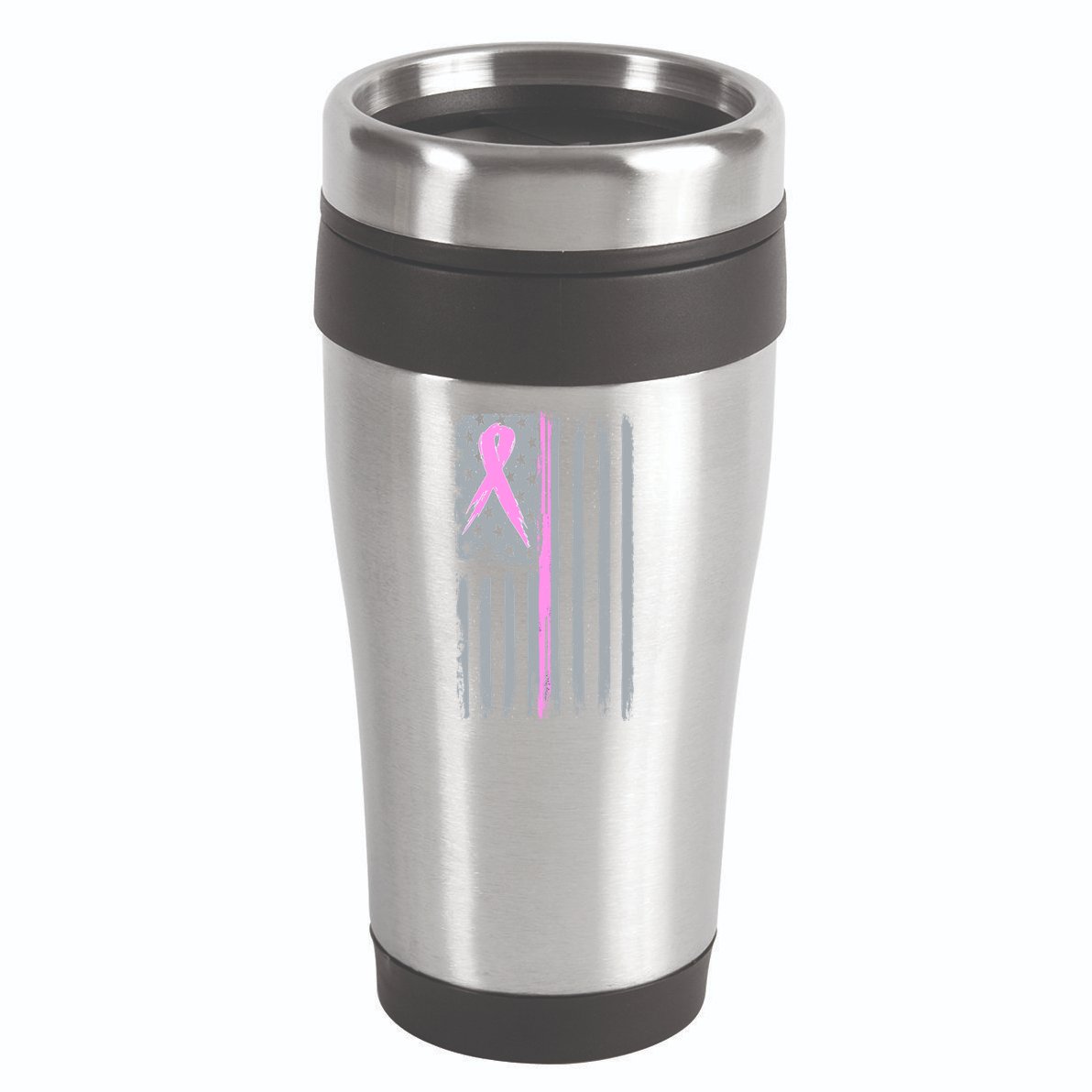 Pink Thin Line Breast Cancer Flag 16oz Travel Tumbler