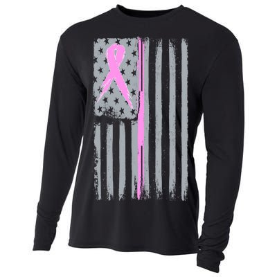 Pink Thin Line Breast Cancer Flag Cooling Performance Long Sleeve Crew