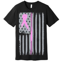 Pink Thin Line Breast Cancer Flag Premium T-Shirt