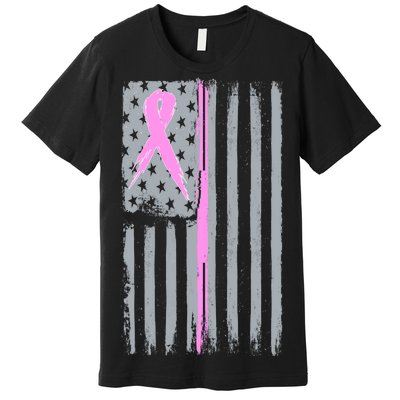 Pink Thin Line Breast Cancer Flag Premium T-Shirt