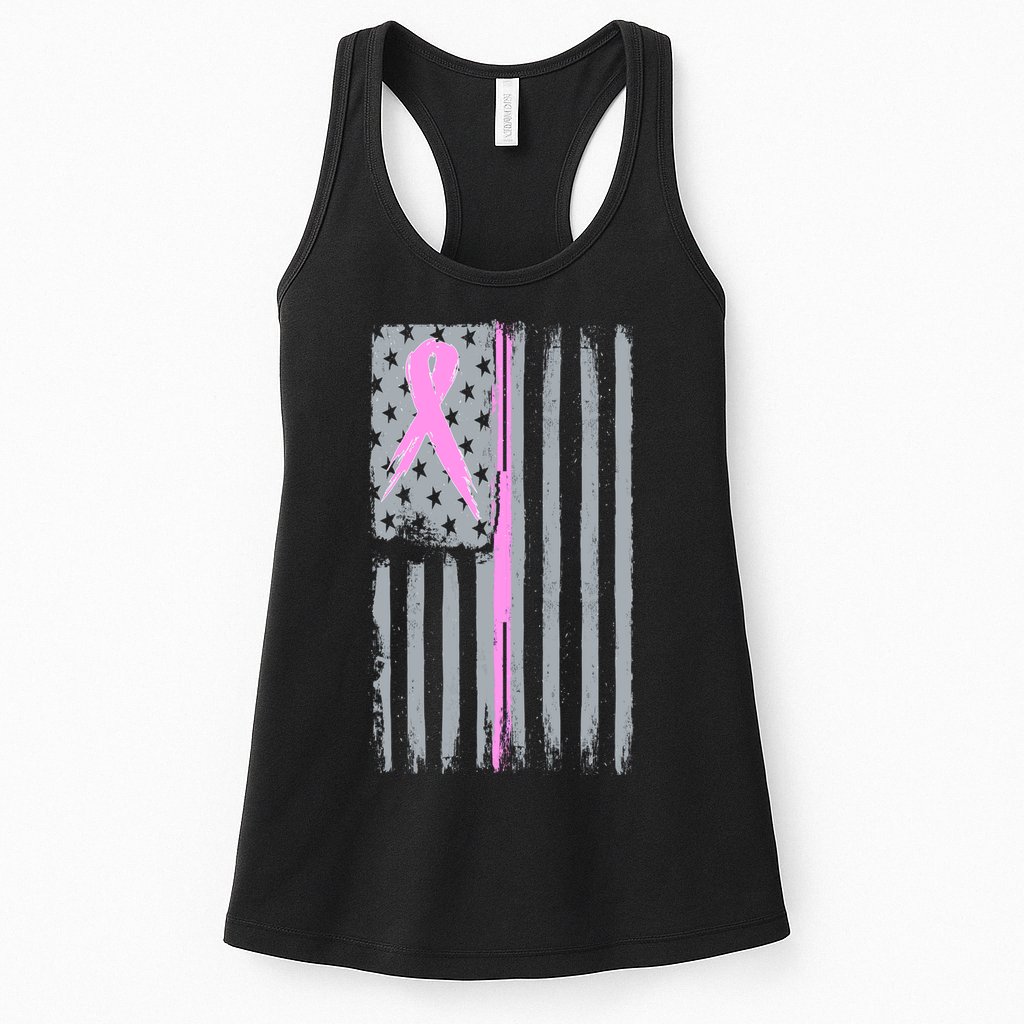 Pink Thin Line Breast Cancer Flag Womens Tank Top