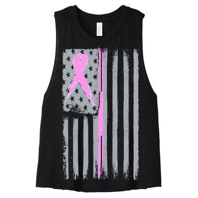 Pink Thin Line Breast Cancer Flag Women's Racerback Cropped Tank