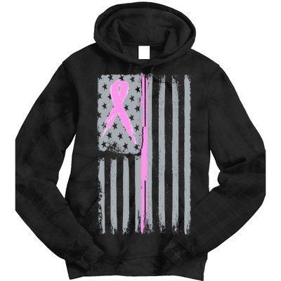 Pink Thin Line Breast Cancer Flag Tie Dye Hoodie