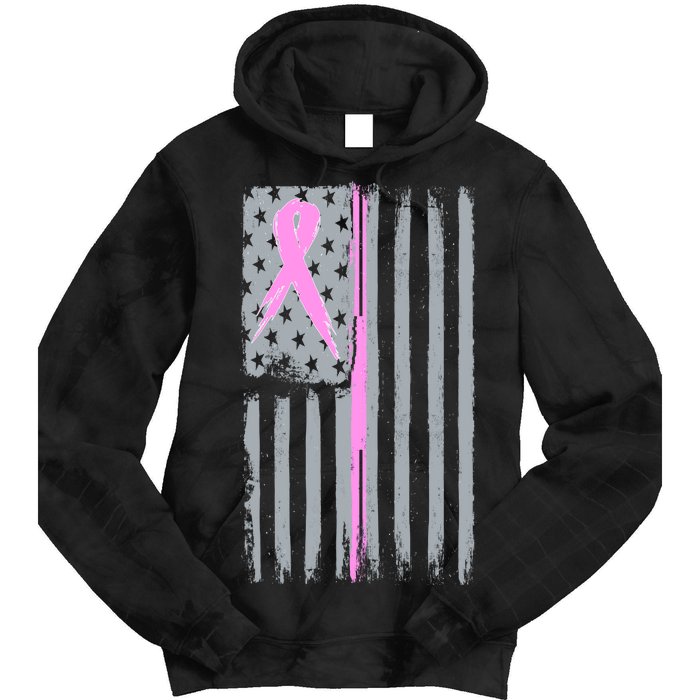 Pink Thin Line Breast Cancer Flag Tie Dye Hoodie