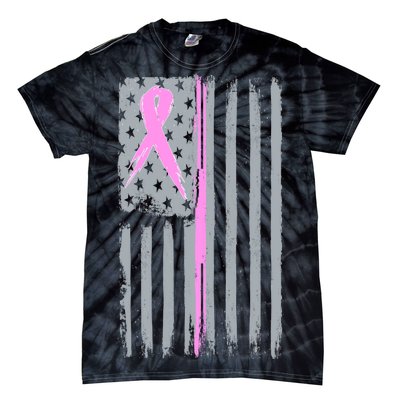 Pink Thin Line Breast Cancer Flag Tie-Dye T-Shirt