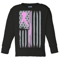 Pink Thin Line Breast Cancer Flag Toddler Long Sleeve Shirt