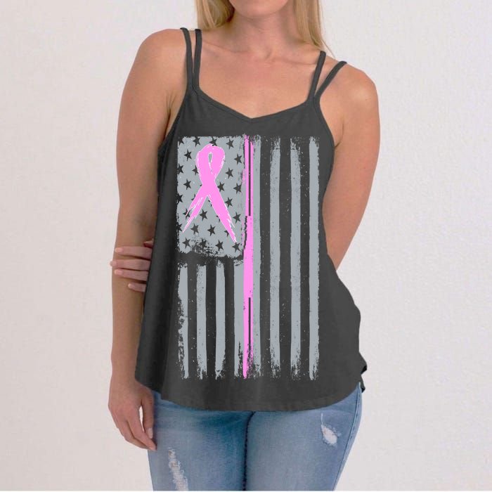 Pink Thin Line Breast Cancer Flag Women's Strappy Tank