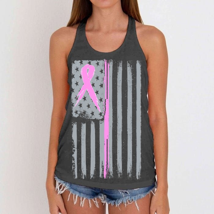 Pink Thin Line Breast Cancer Flag Women's Knotted Racerback Tank