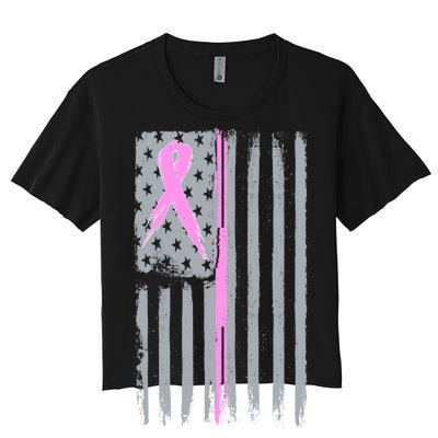 Pink Thin Line Breast Cancer Flag Women's Crop Top Tee