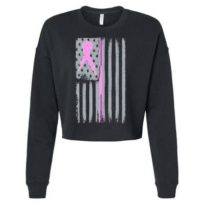 Pink Thin Line Breast Cancer Flag Cropped Pullover Crew