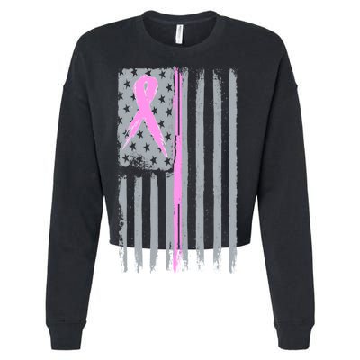 Pink Thin Line Breast Cancer Flag Cropped Pullover Crew