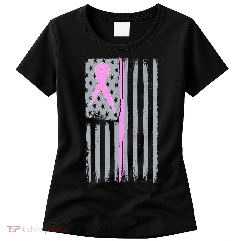 Pink Thin Line Breast Cancer Flag Women's T-Shirt