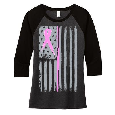 Pink Thin Line Breast Cancer Flag Women's Tri-Blend 3/4-Sleeve Raglan Shirt