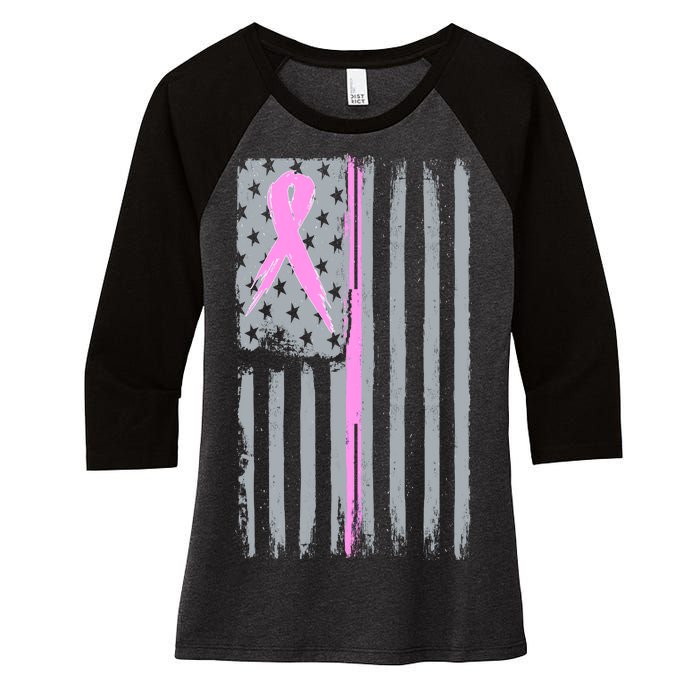 Pink Thin Line Breast Cancer Flag Women's Tri-Blend 3/4-Sleeve Raglan Shirt