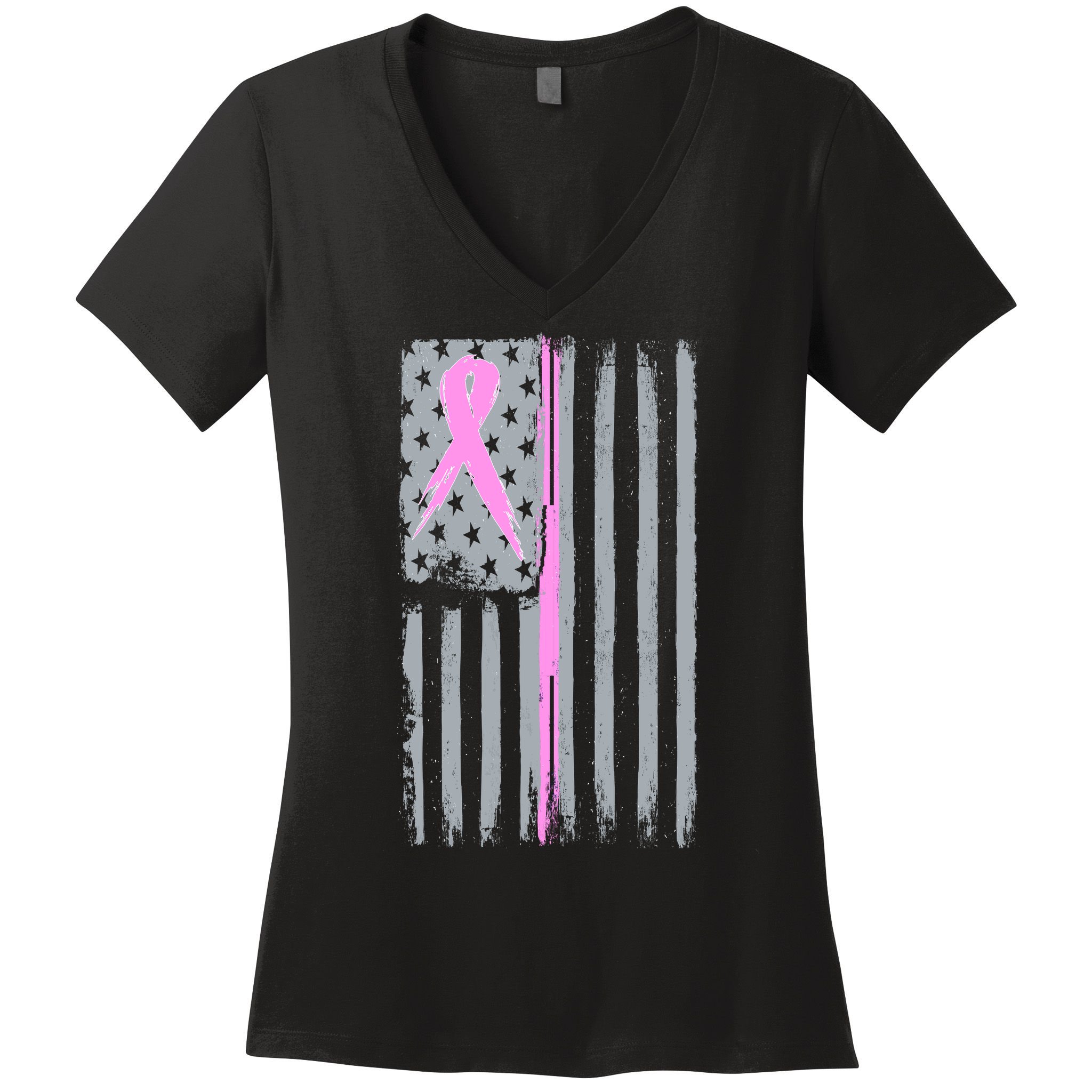 Pink Thin Line Breast Cancer Flag Women's V-Neck T-Shirt