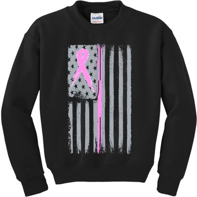 Pink Thin Line Breast Cancer Flag Kids Sweatshirt