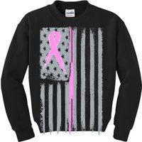 Pink Thin Line Breast Cancer Flag Kids Sweatshirt