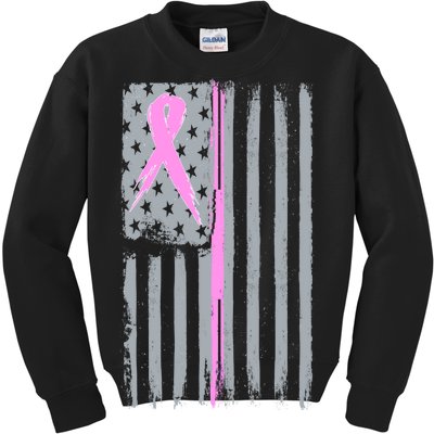 Pink Thin Line Breast Cancer Flag Kids Sweatshirt