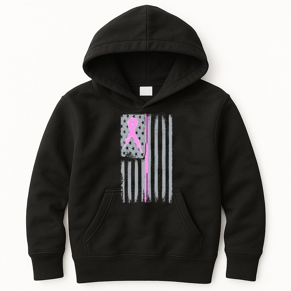 Pink Thin Line Breast Cancer Flag Kids Hoodie