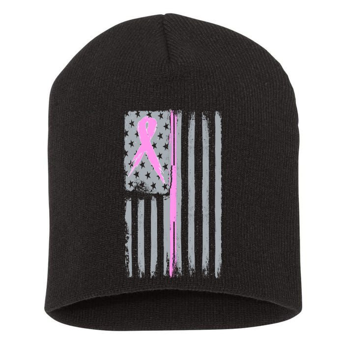 Pink Thin Line Breast Cancer Flag Short Acrylic Beanie