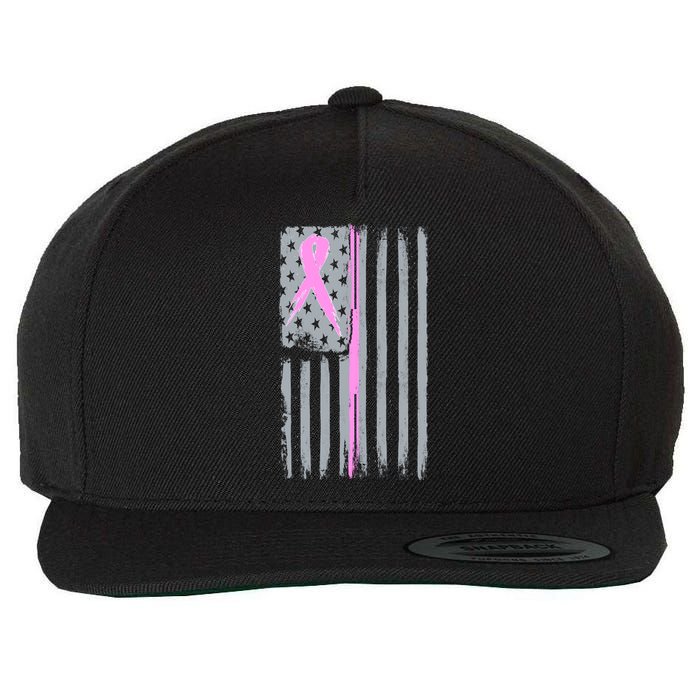 Pink Thin Line Breast Cancer Flag Wool Snapback Cap