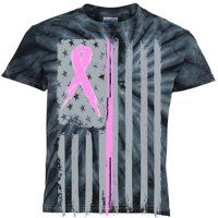 Pink Thin Line Breast Cancer Flag Kids Tie-Dye T-Shirt