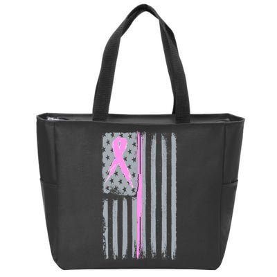 Pink Thin Line Breast Cancer Flag Zip Tote Bag