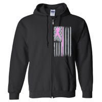 Pink Thin Line Breast Cancer Flag Full Zip Hoodie