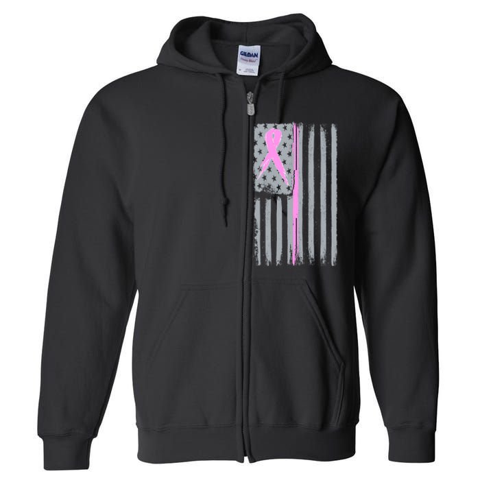 Pink Thin Line Breast Cancer Flag Full Zip Hoodie