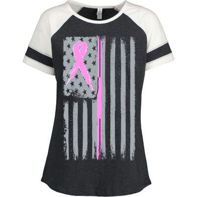 Pink Thin Line Breast Cancer Flag Enza Ladies Jersey Colorblock Tee