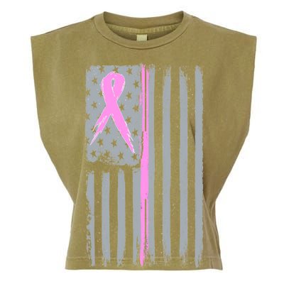 Pink Thin Line Breast Cancer Flag Garment-Dyed Women's Muscle Tee