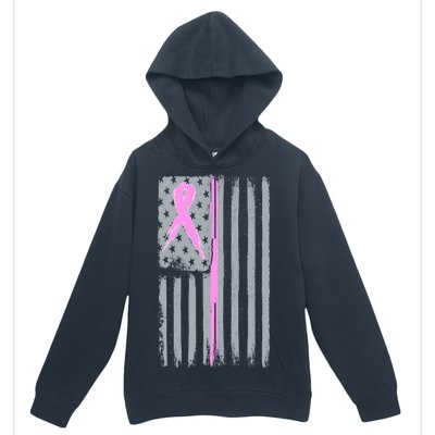 Pink Thin Line Breast Cancer Flag Urban Pullover Hoodie