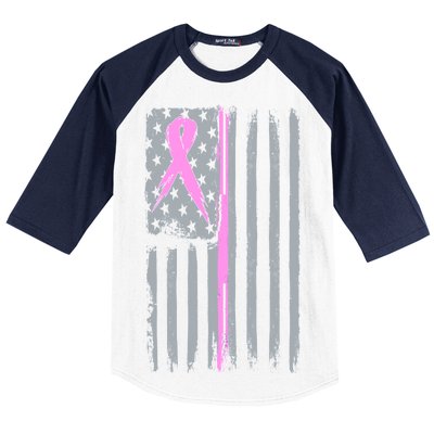 Pink Thin Line Breast Cancer Flag Baseball Sleeve Shirt