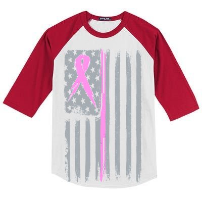 Pink Thin Line Breast Cancer Flag Kids Colorblock Raglan Jersey