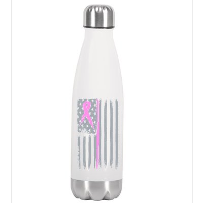 Pink Thin Line Breast Cancer Flag Stainless Steel Insulated Water Bottle