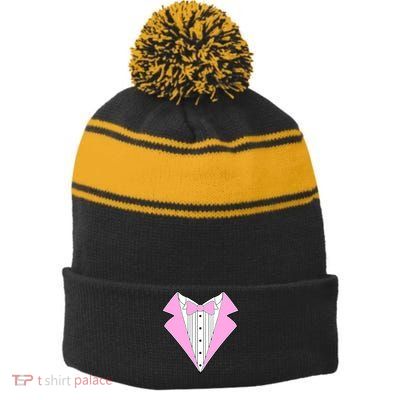 Pink Tux Party Tuxedo Stripe Pom Pom Beanie