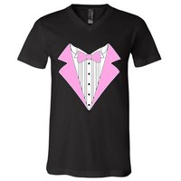 Pink Tux Party Tuxedo V-Neck T-Shirt
