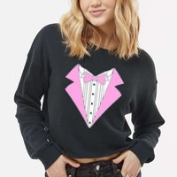 Pink Tux Party Tuxedo Cropped Pullover Crew
