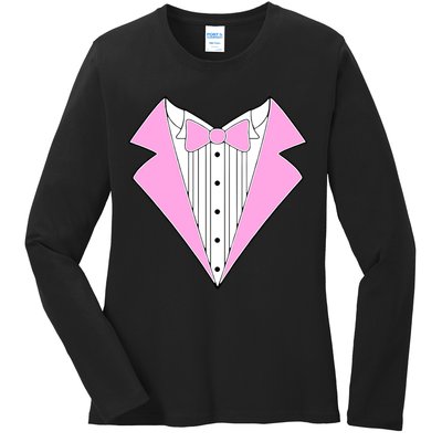Pink Tux Party Tuxedo Ladies Long Sleeve Shirt