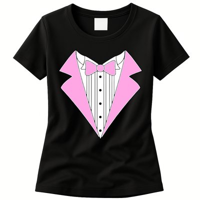 Pink Tux Party Tuxedo Womens T-Shirt