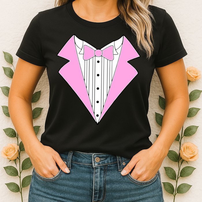Pink Tux Party Tuxedo Womens T-Shirt